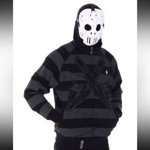 LRG Friday the 47th Hoodie Black Striped Removable Face Mask Zip Up Men's Hoodie